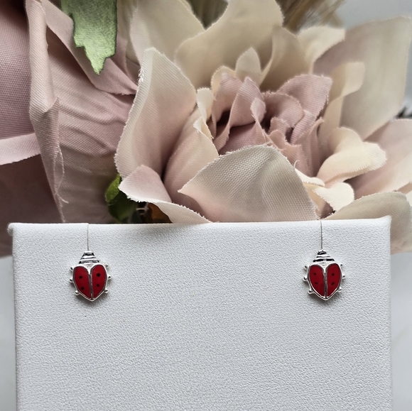 ♥️ LADYBUG STUD STERLING SILVER EARRINGS - Picture 4 of 4